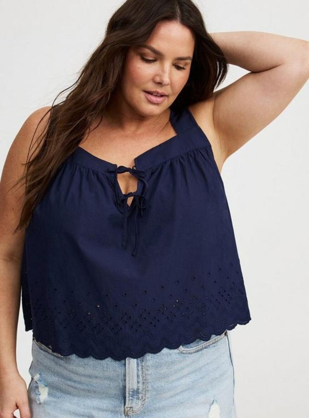 Torrid Square Neck Eyelet Crop Top Navy Blue Sz 0 (L) NWT
